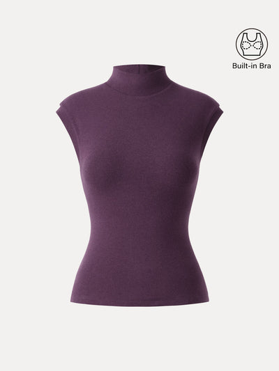 Stretch Cotton Mock Neck Cap Sleeve Brami Top