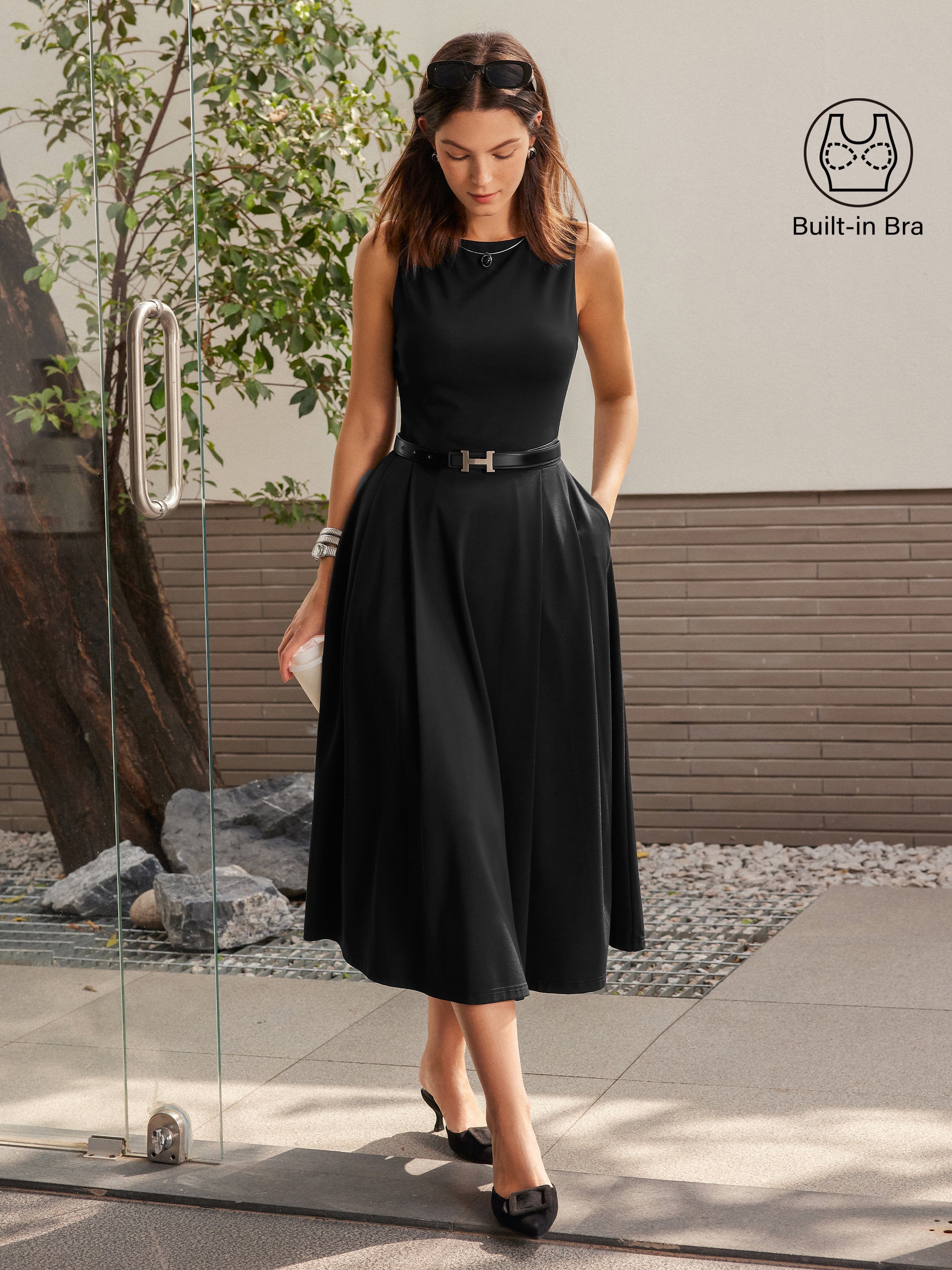 Ogl Success Boatneck Midi Ponte Dress with Pockets – oglmove.au