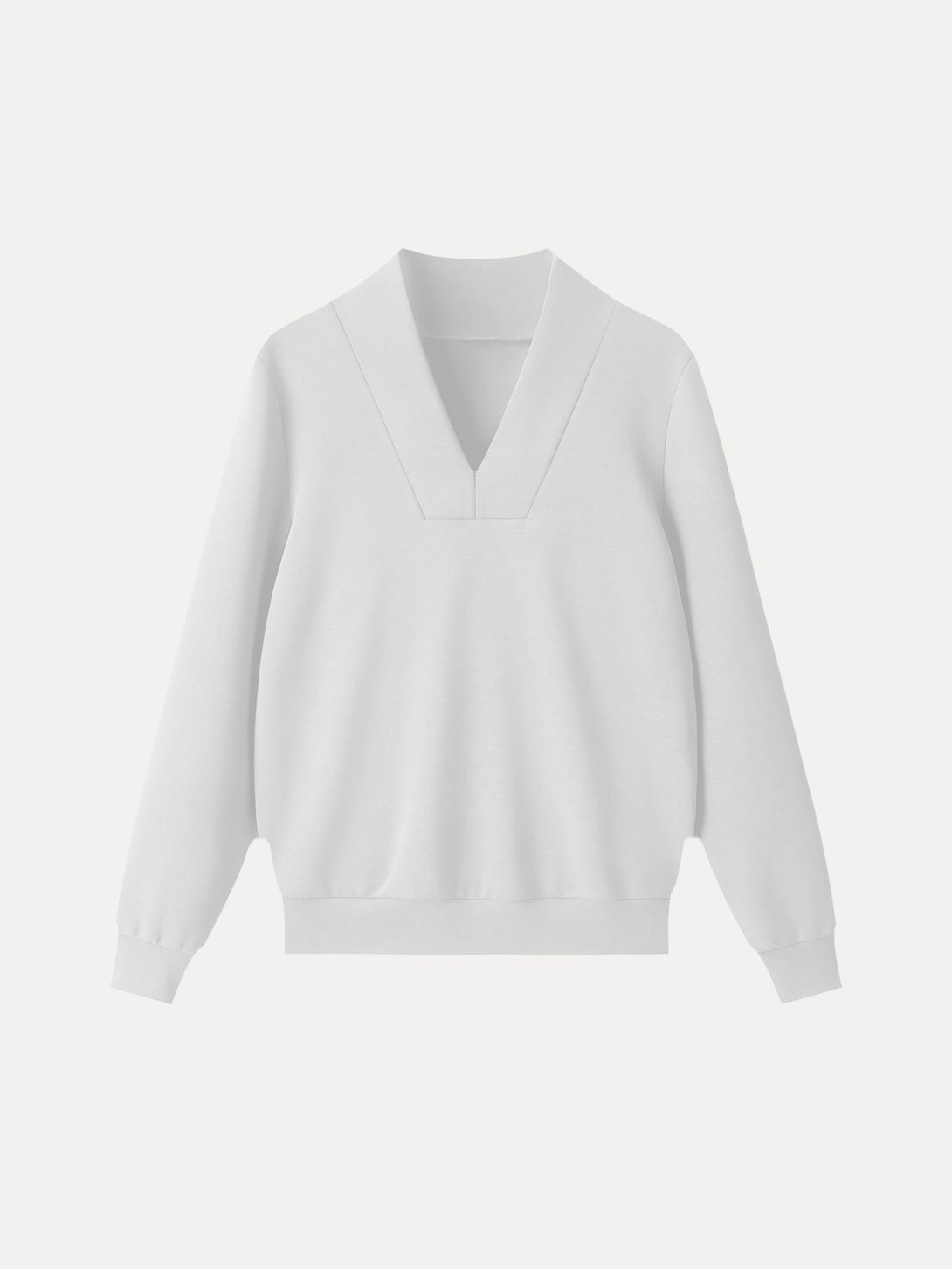 Essential V-Neck Long Sleeve Pullover Top White XS