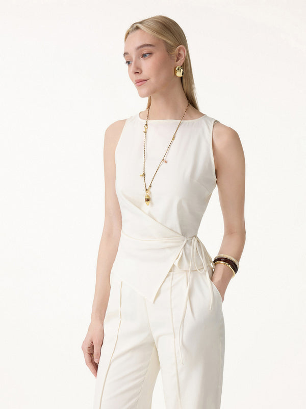 OGLmove Lyocell-Linen Blend Boatneck Waist-Defined Top Eggnog XS