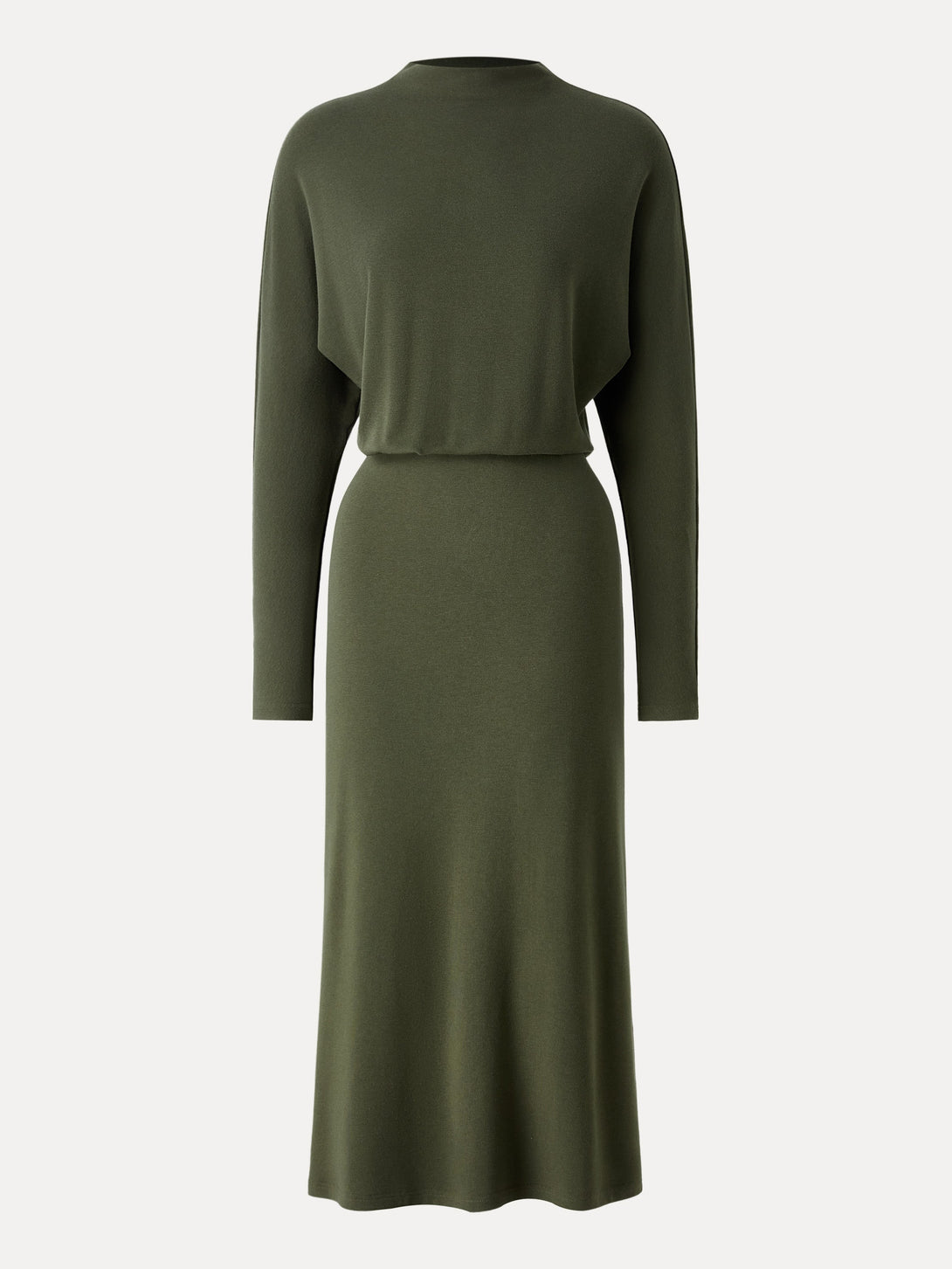 Mockneck Batwing Sleeve Cinched Waist Midi Dress