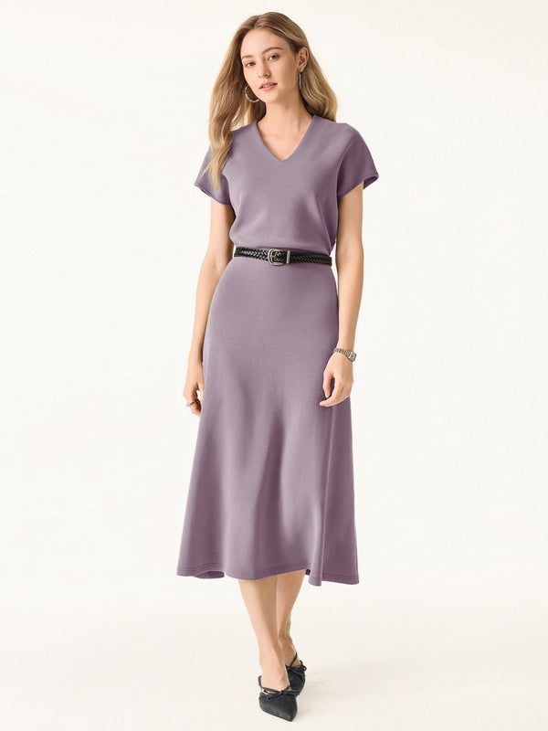 Modal Spacer V-Neck A-line Midi Dress Millennial Pink XS