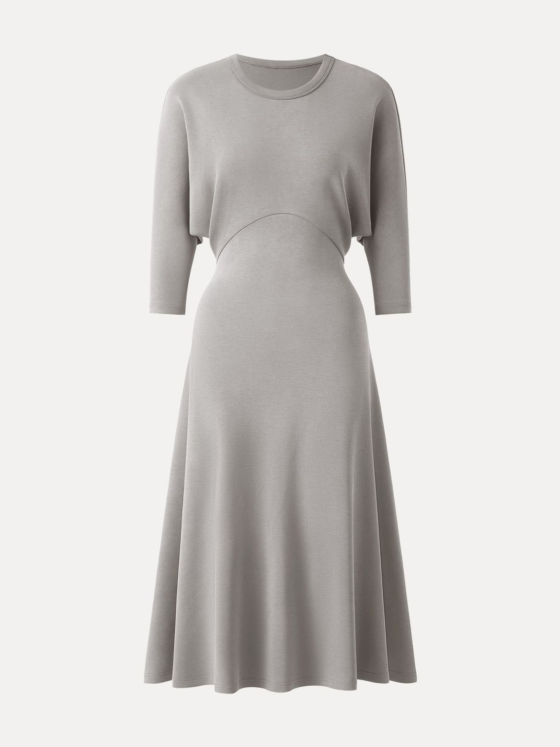 Chic Crewneck 3/4 Sleeves Midi Dress Grey Steel XS