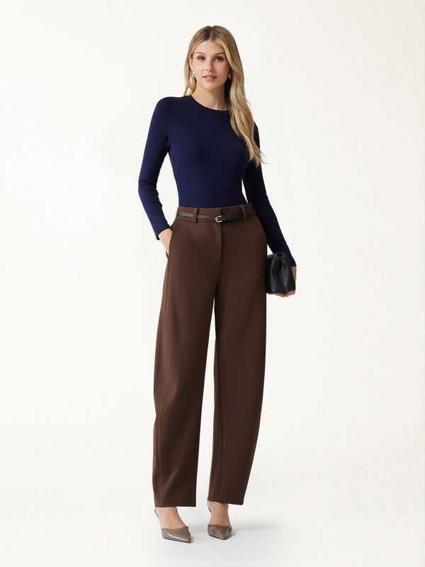OGLmove Stretch Bamboo Mid-Rise Barrel Pants with Pockets Dark Cocoa Brown XXS