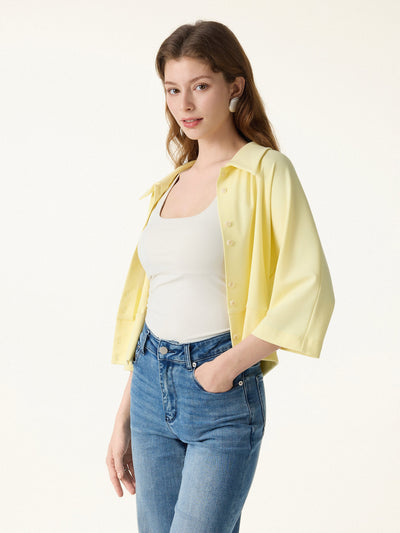 Soft Stretch Collared Button-Up Shirt Cardigan