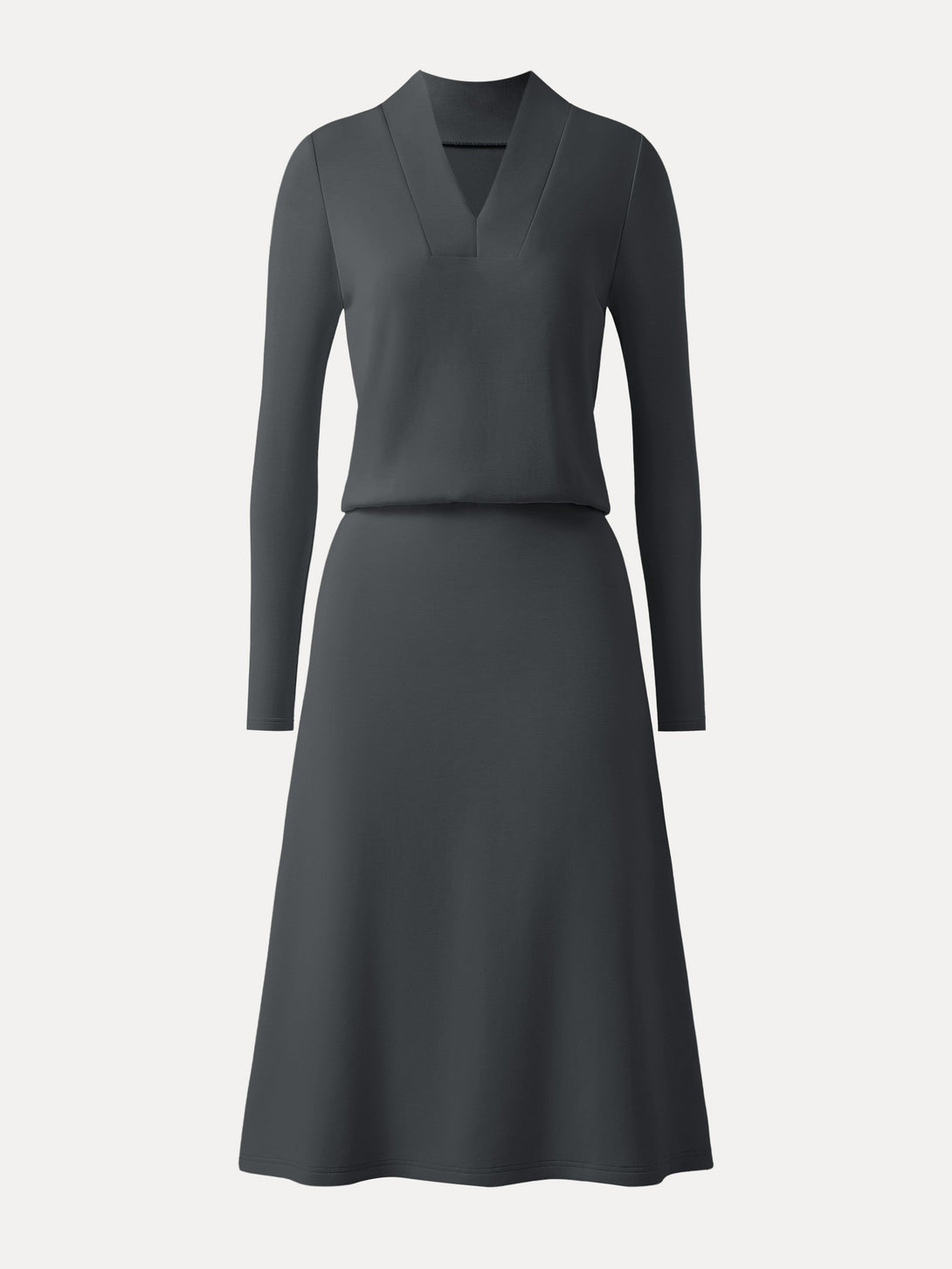 Elevated V-neck Long Sleeve Cinched Midi Dress Blue Charcoal XS
