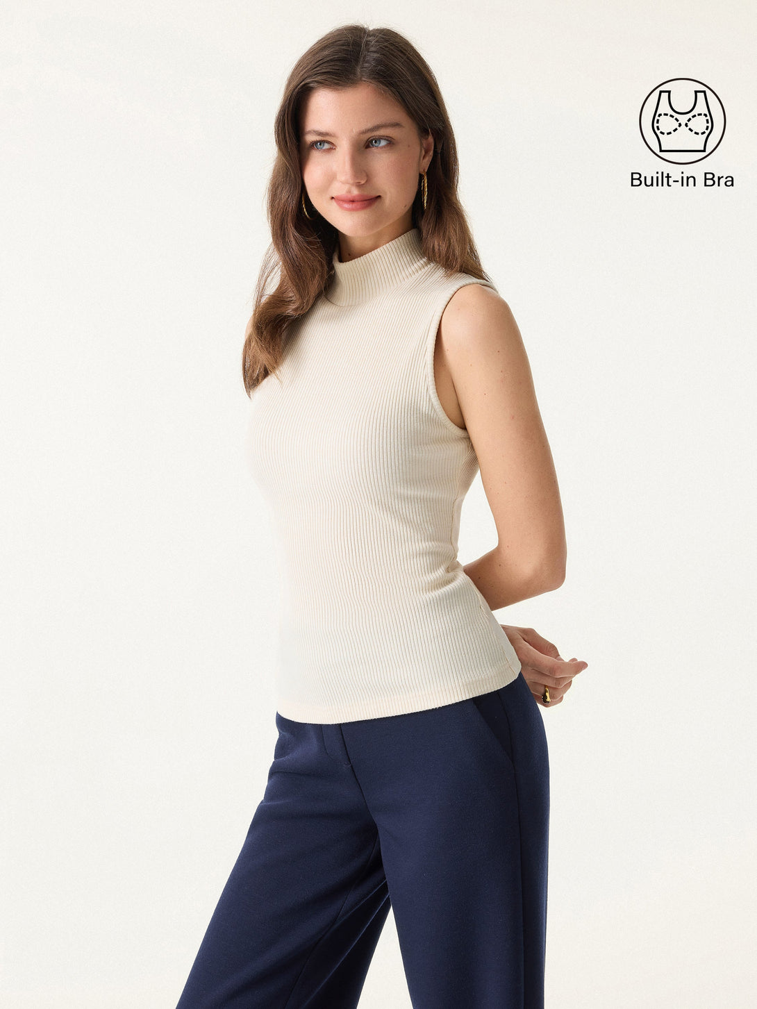 Textured Rib Mockneck Sleeveless Brami