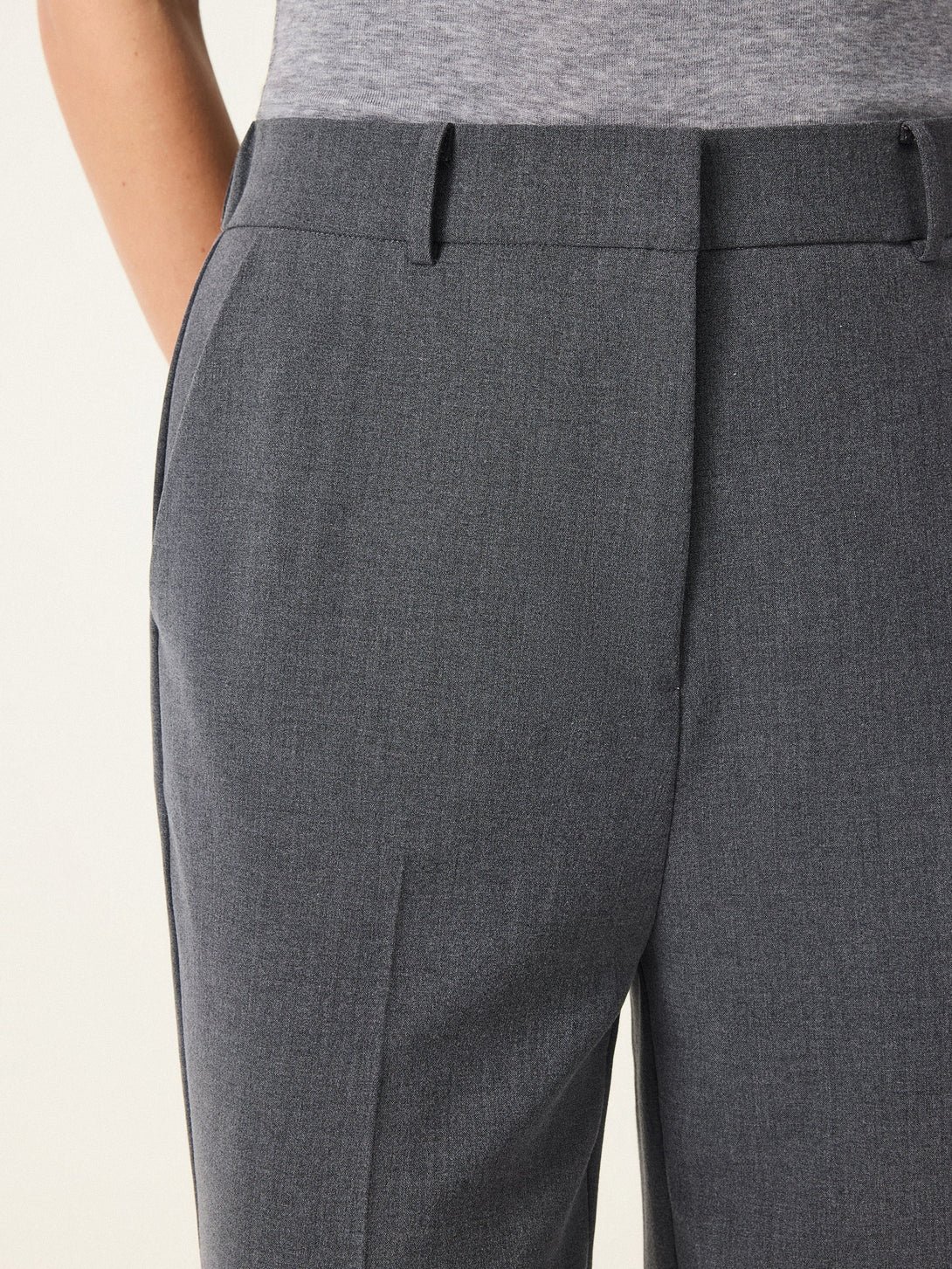 Mid Rise Straight Leg Creased Trousers with Pockets