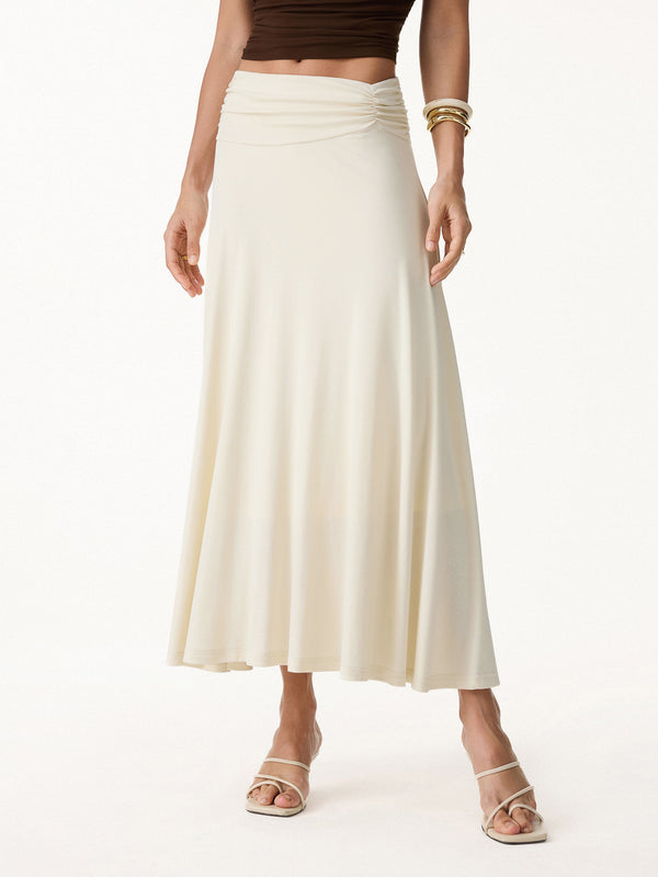 OGLmove European Linen Flowy Vacay Maxi Skirt Lime Ivory XS