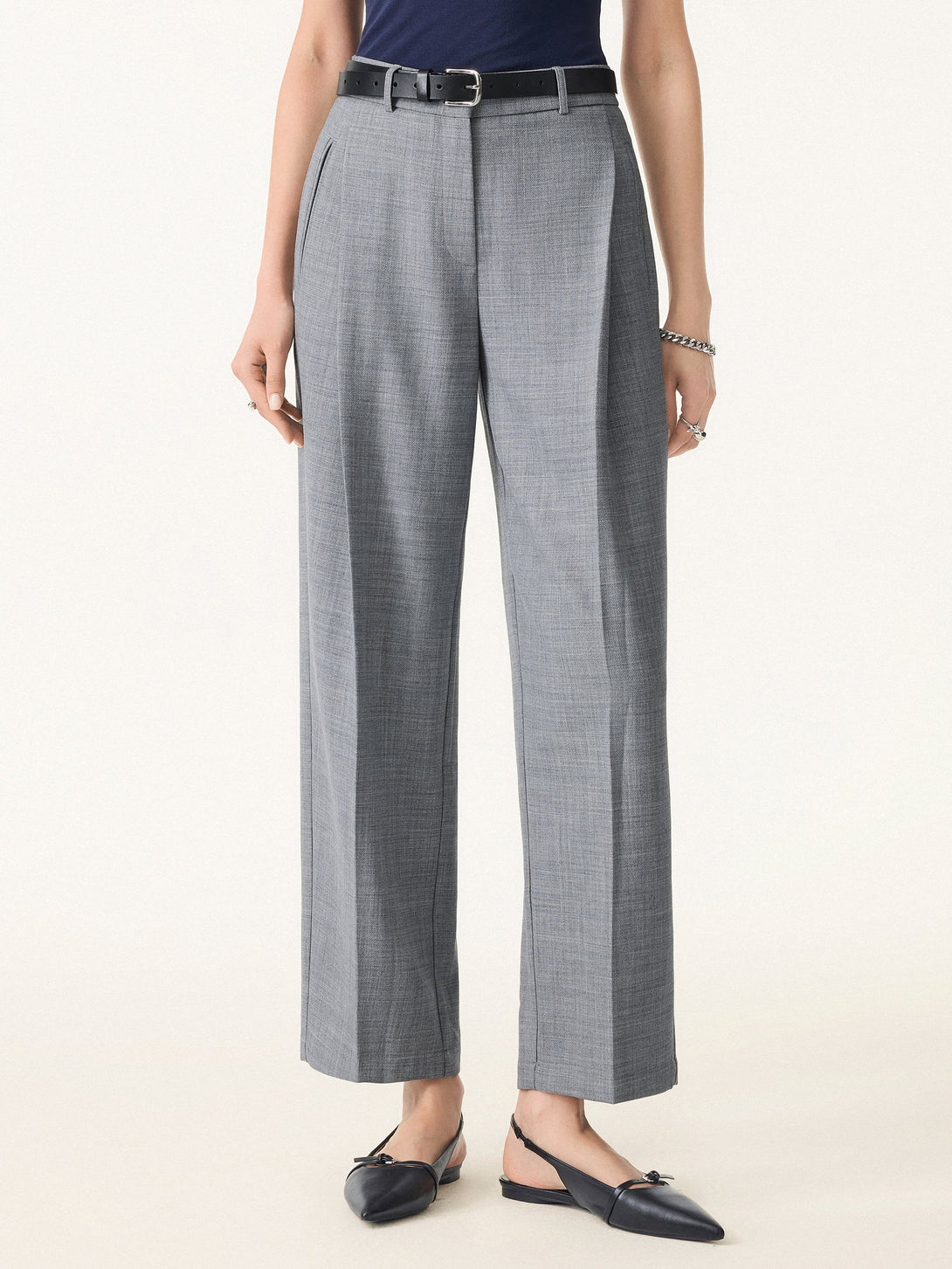 4-Way Stretch Mid Rise Cropped Tapered Trousers with Pockets
