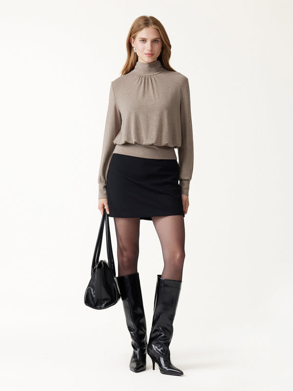 OGLmove LiteWarm Mock Neck Ruched Banded Hem Blouse Top