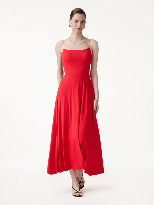 OGLmove SkinKiss Classy Spaghetti Open Back Midi Bra Dress with Pockets