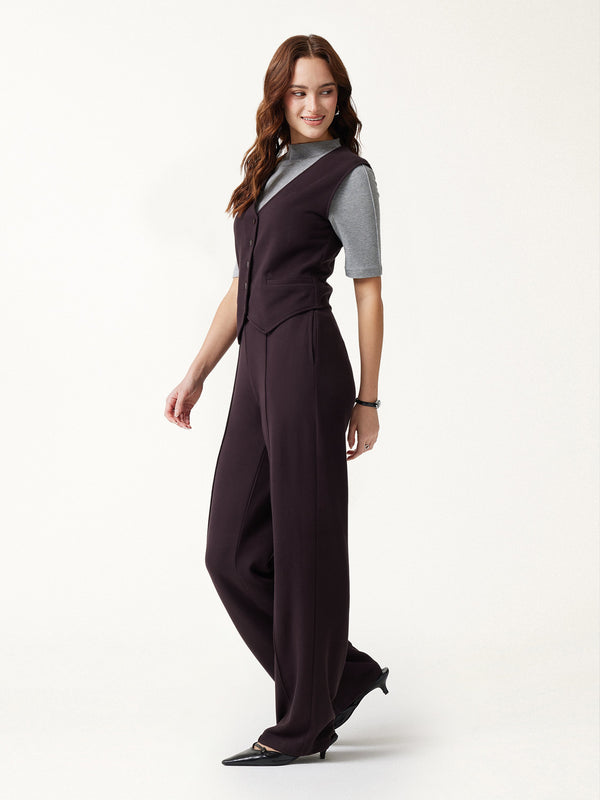 OGLmove 2Pcs Set Friendly Sleeveless Cropped Vest & Mid-Rise Pintuck Pants with Pockets Purple Gloam XXS
