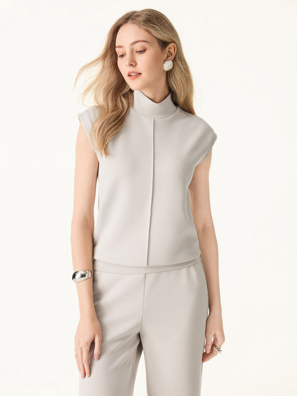 Modal Spacer Mockneck Wide Shoulder Top Off White XS