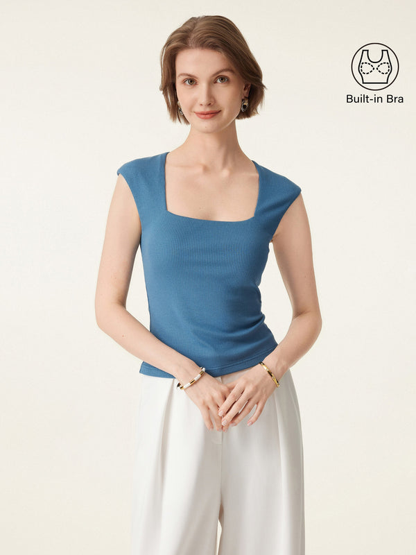 Stretch Cotton Square Neck Ribbed Brami
