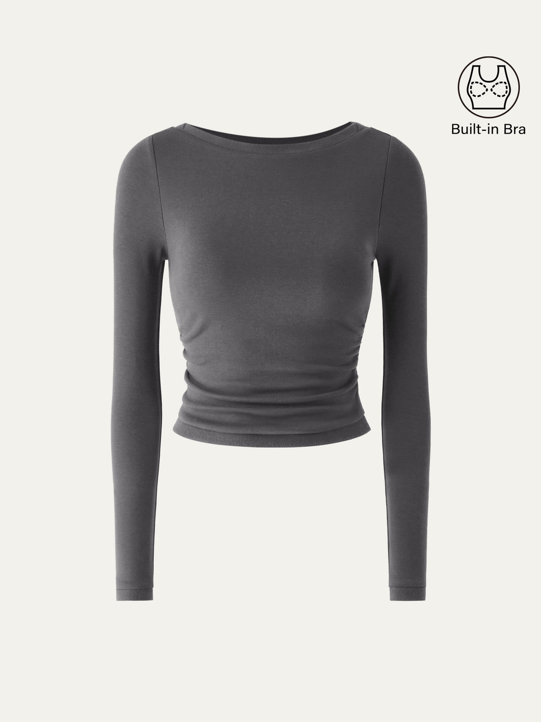 Boatneck Long Sleeve Brami Top Dark Grey XS