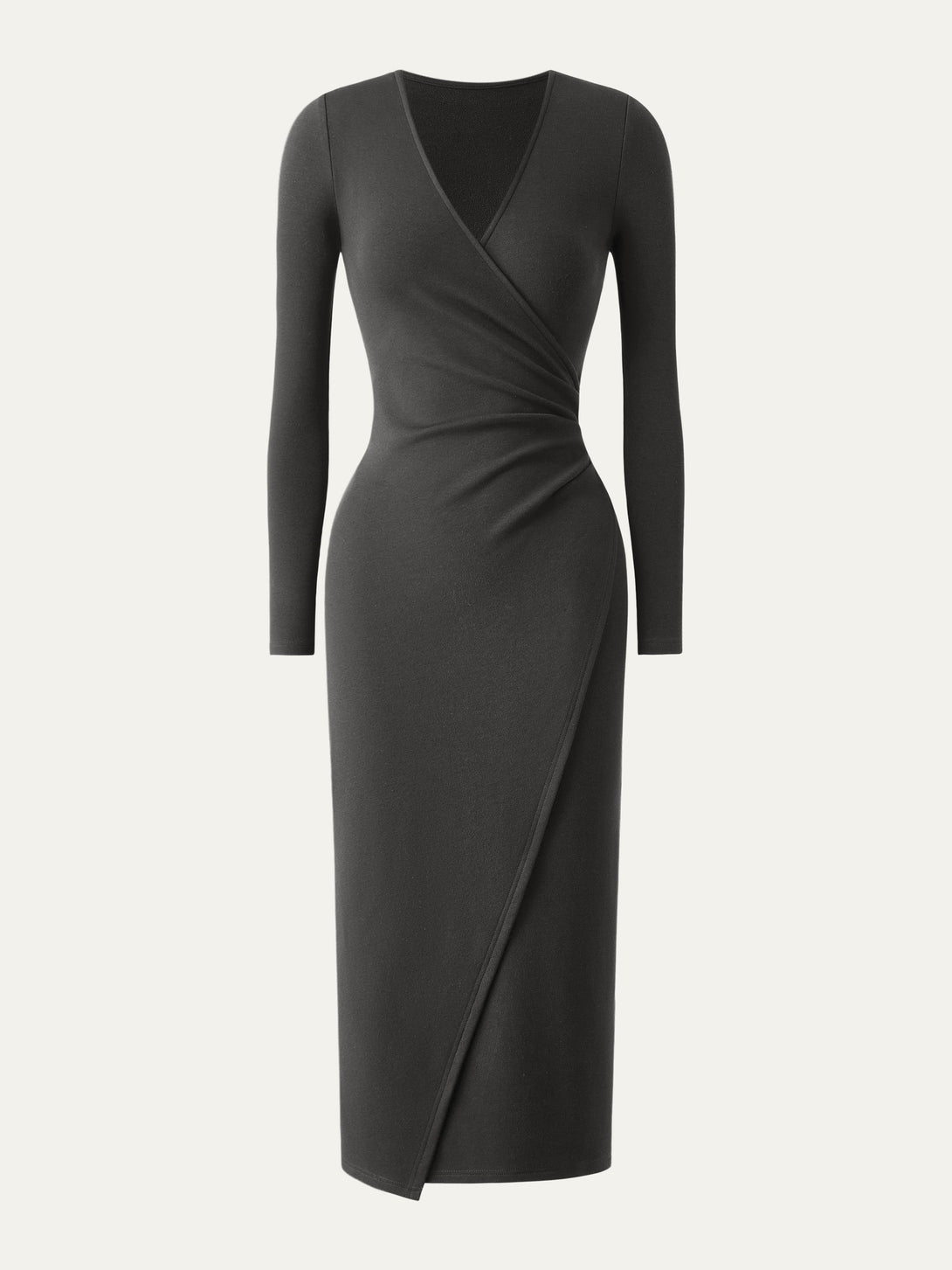 Surplice Wrap Long Sleeve Dress Charcoal XS