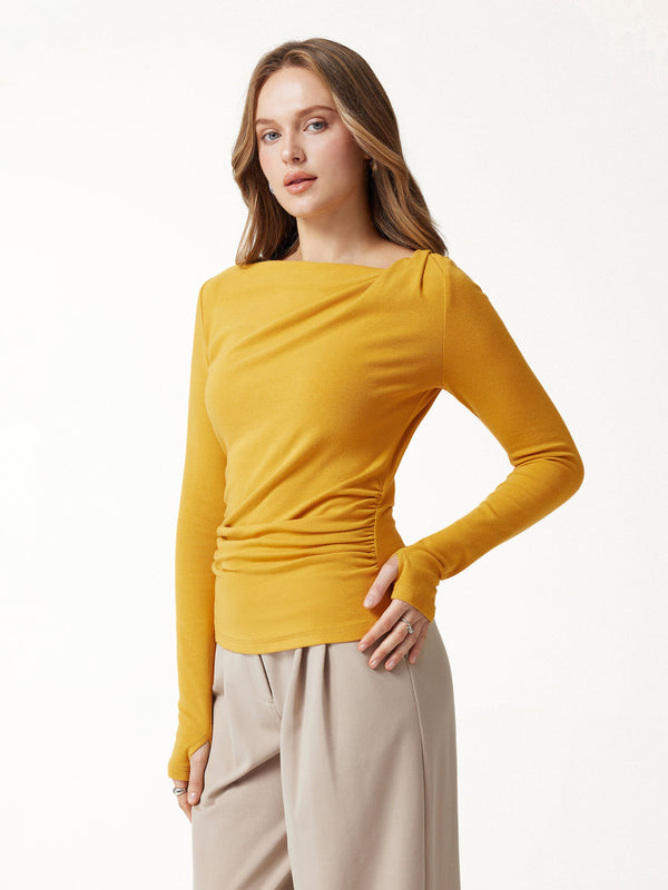 OGLmove Eco-Mousse® Asymmetrical Neck Long Sleeve Top Sandy Yellow XXS