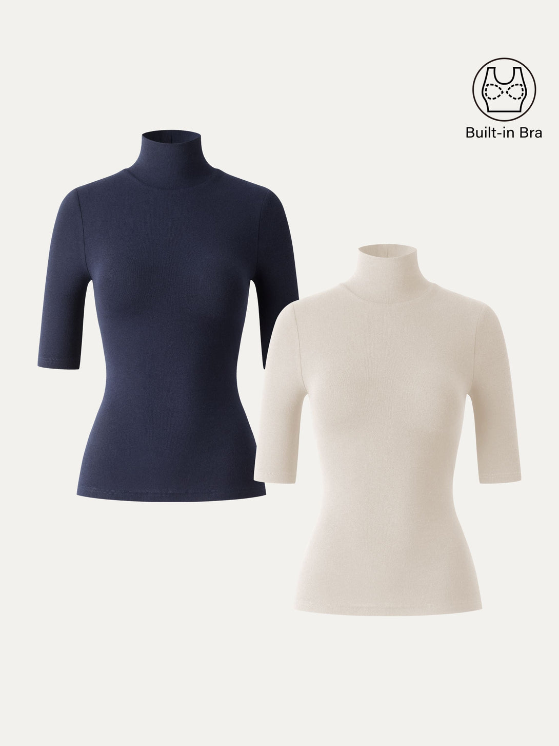 2Pcs Set Essential Turtleneck Elbow Length Sleeve Brami