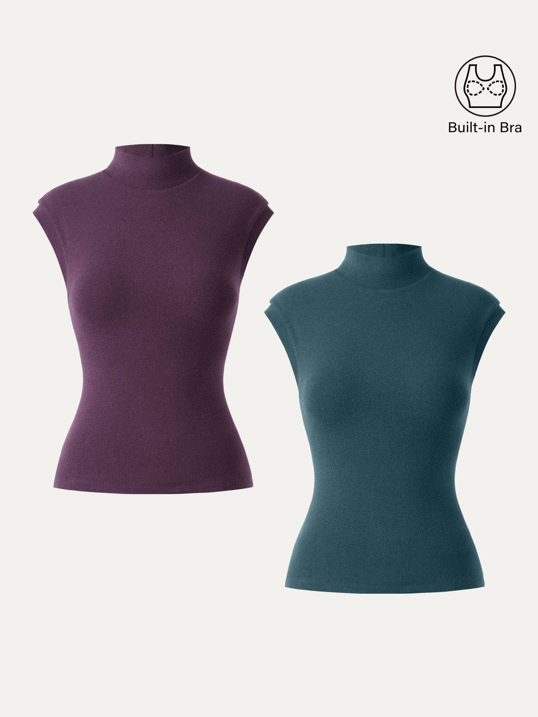 Stretch Cotton Mock Neck Cap Sleeve Brami Top Deep Fig/Deep Water XS