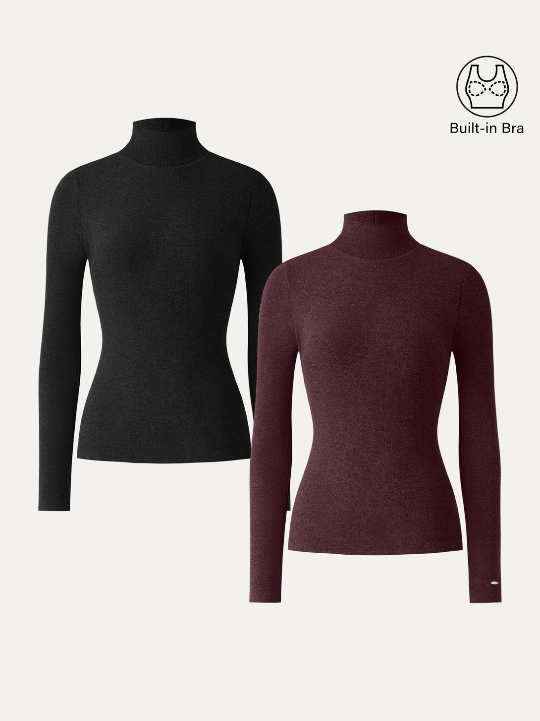2Pcs Set MaxWarm Turtleneck Long Sleeve Brami Black/Ruby Berry XS