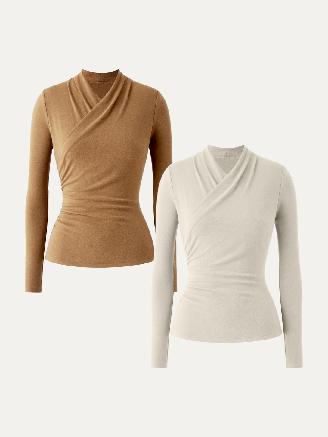 2Pcs Set Surplice Long Sleeve Top Misty Mist/Cinnamon Buff XS