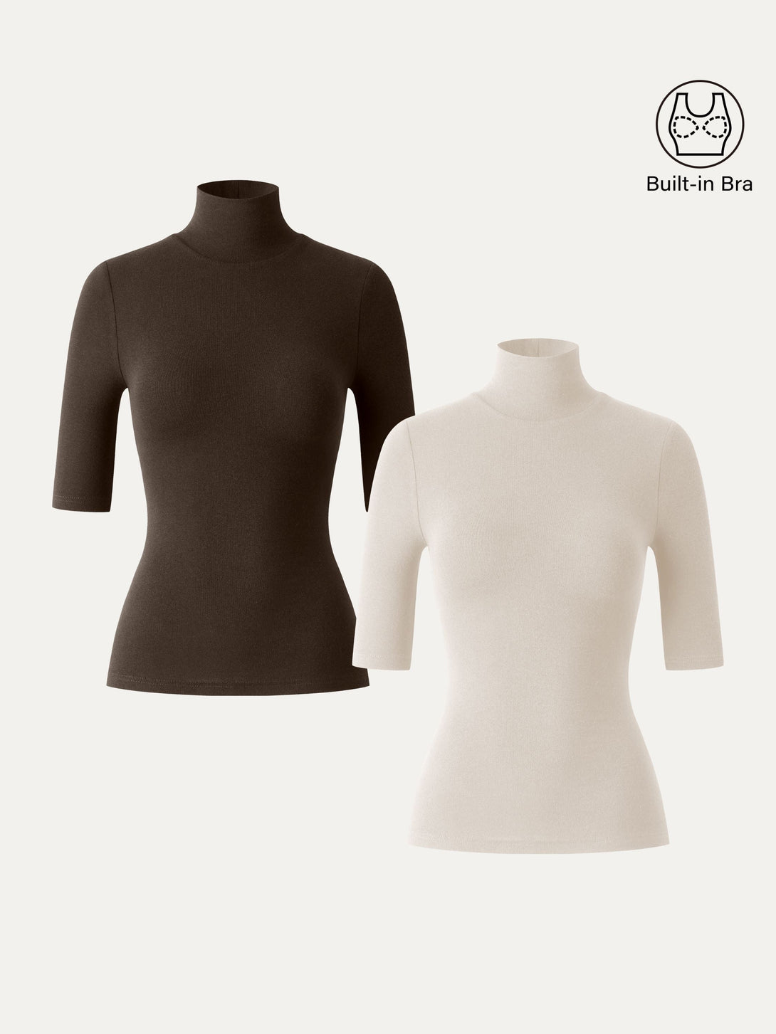 2Pcs Set Essential Turtleneck Elbow Length Sleeve Brami Morning Mist/Espresso XS