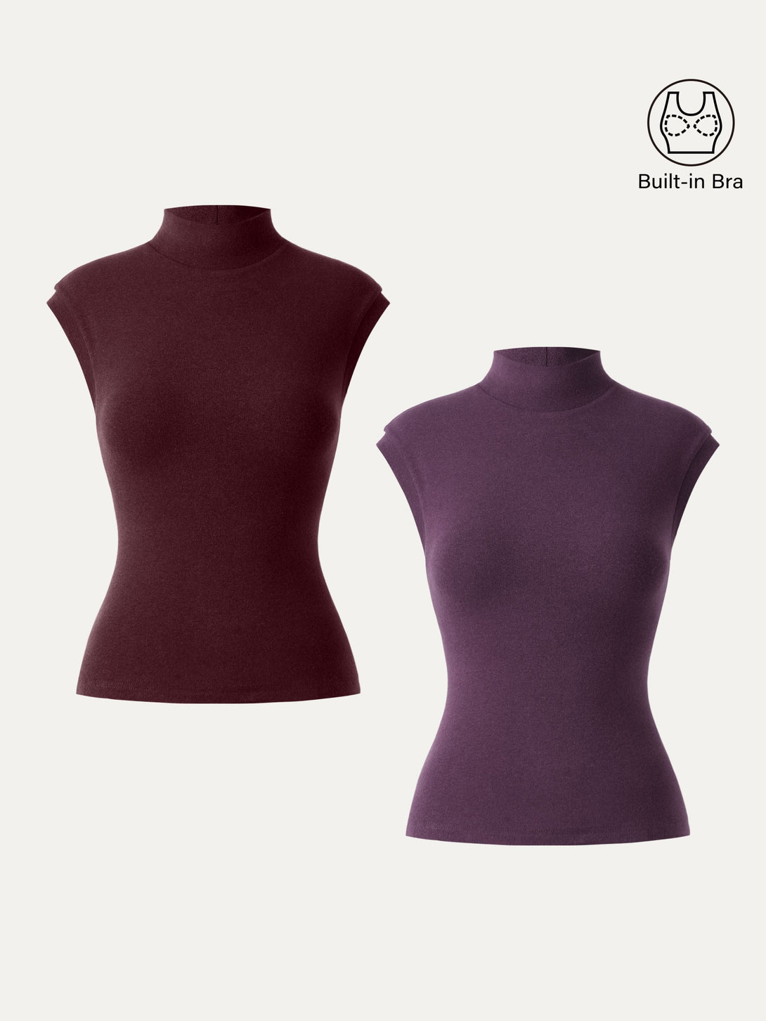 Stretch Cotton Mock Neck Cap Sleeve Brami Top Deep Fig/Ruby XS
