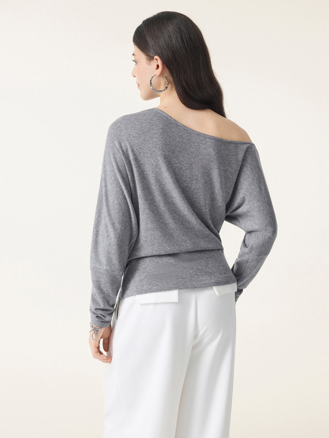 Lyocell Cashmere Cold-Shoulder Semi-Sheer Top