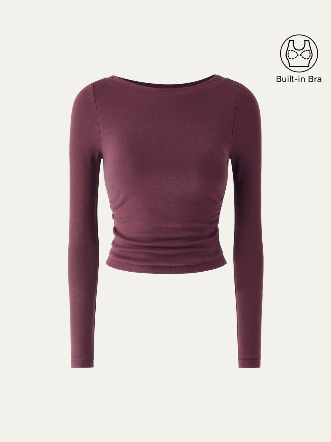 Boatneck Long Sleeve Brami Top Plum XS