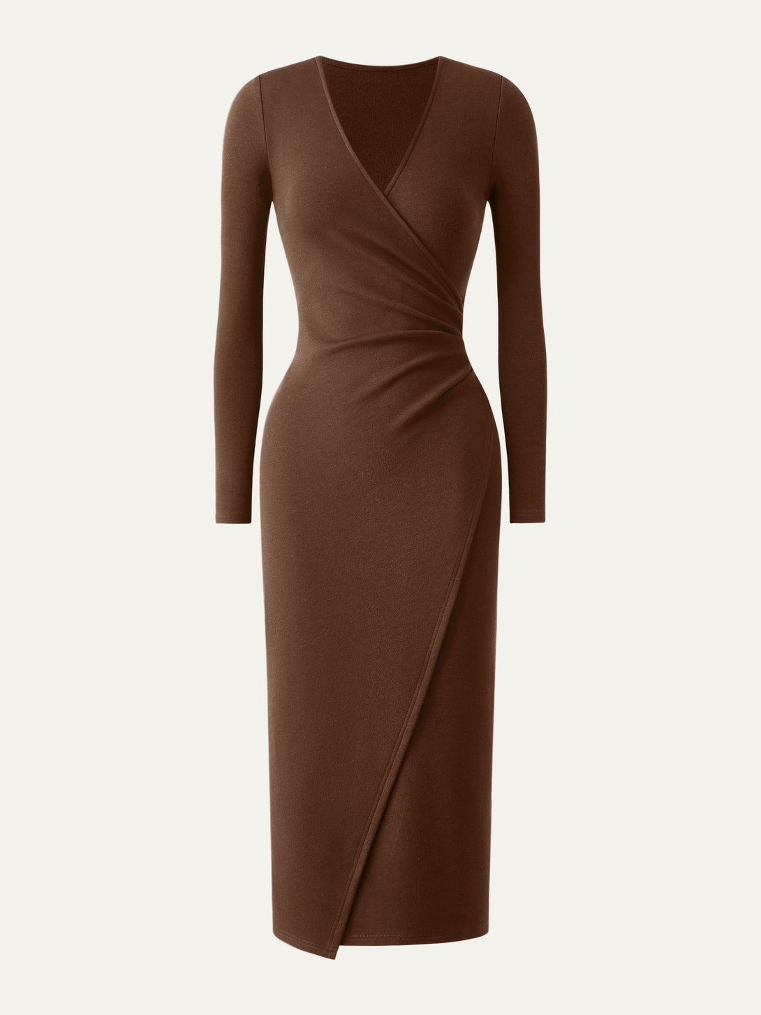 Surplice Wrap Long Sleeve Dress Sweet Hazelnut XS