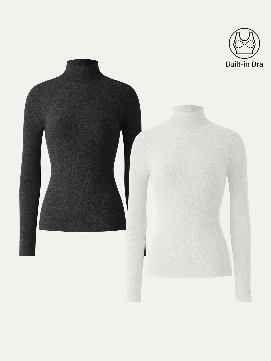 2Pcs Set MaxWarm Turtleneck Long Sleeve Brami White/Heather Black XS