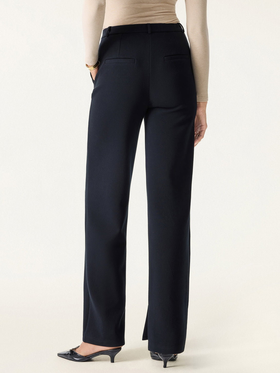 Cozy Knit High Rise Slim Straight Leg Pants with Pockets