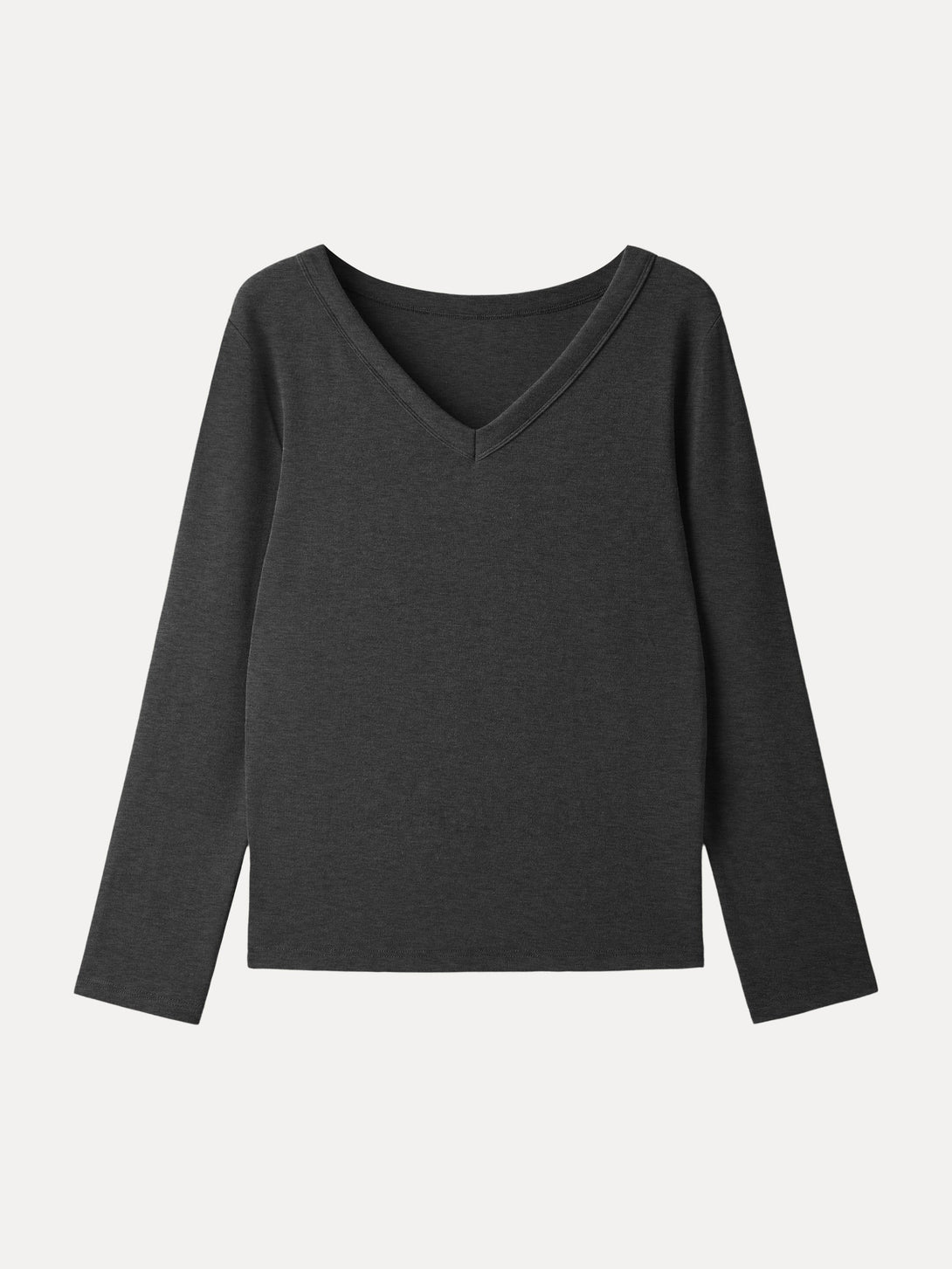 Essential V-neck Long Sleeve Top with Close-fit Hem Heather Shadow XS