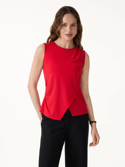 OGLmove Lyocell Wool Tucked Asymmetrical Hem Top Scarlet Red XS