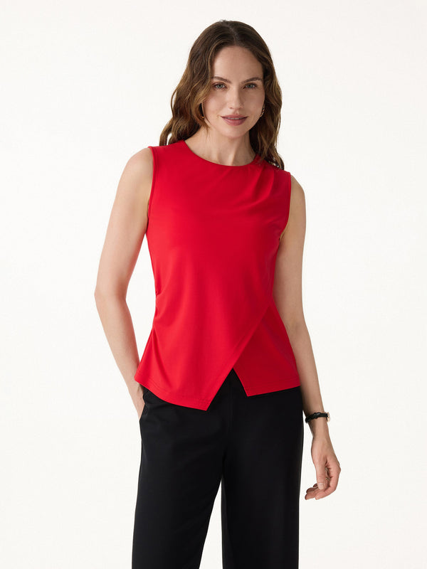 OGLmove Lyocell Wool Tucked Asymmetrical Hem Top Scarlet Red XS