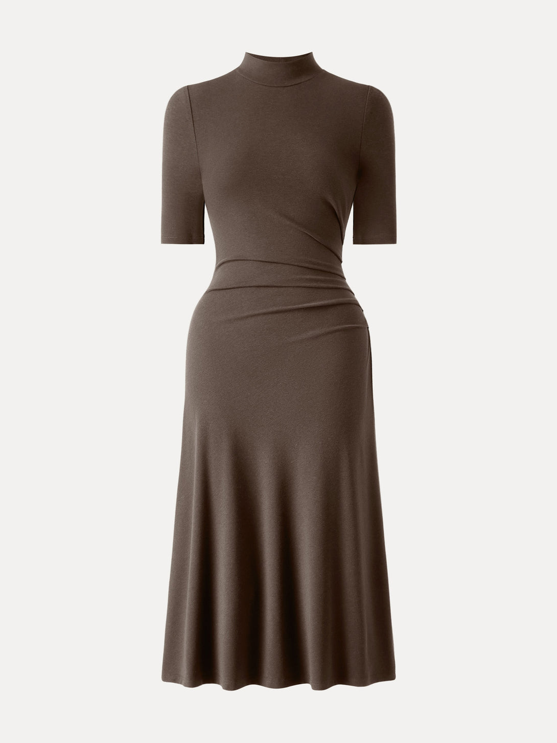 Mockneck Elbow Length Sleeve Tucked Midi Dress Petite Hazelnut Coco