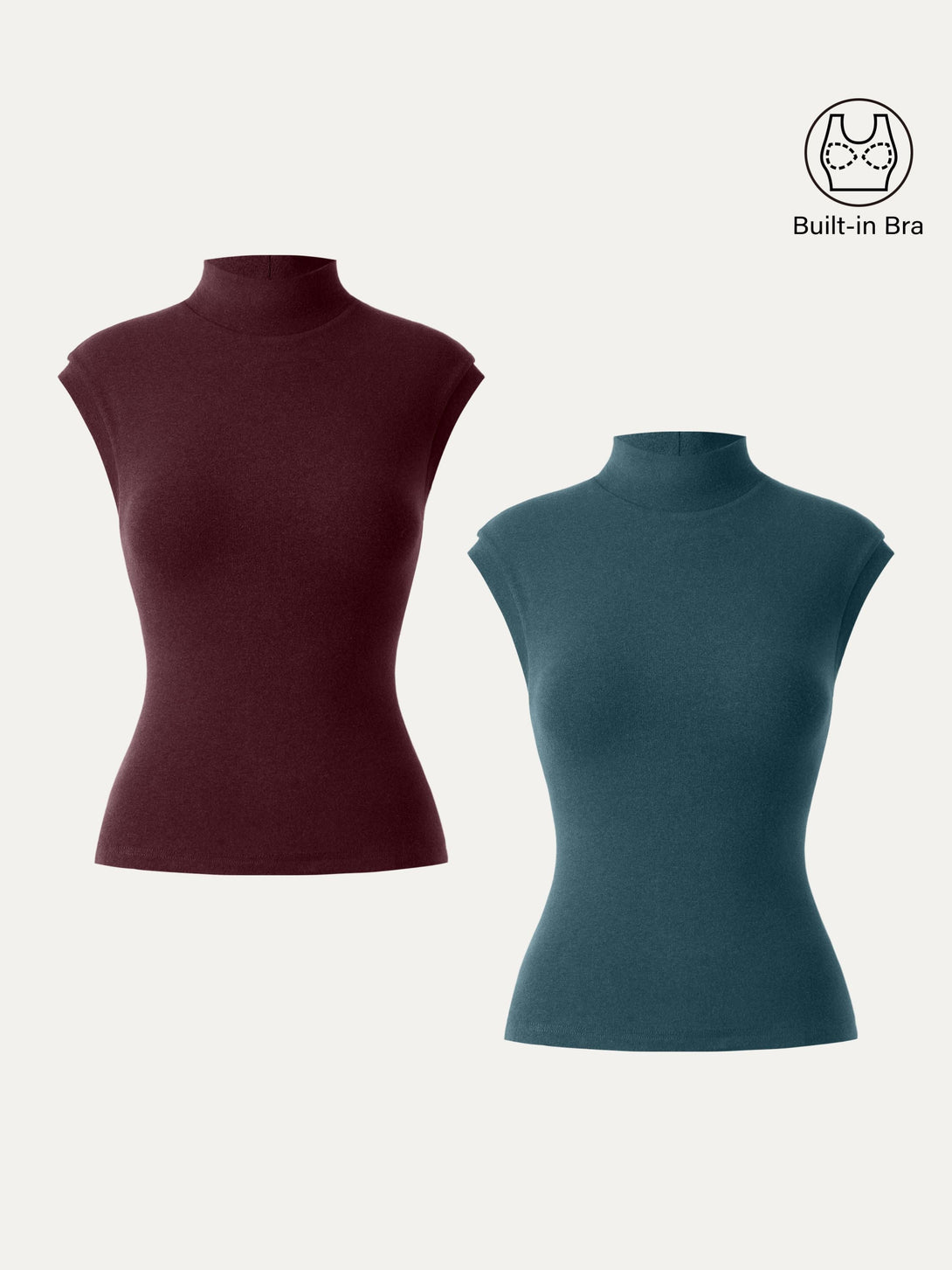 Stretch Cotton Mock Neck Cap Sleeve Brami Top Deep Water/Ruby XS