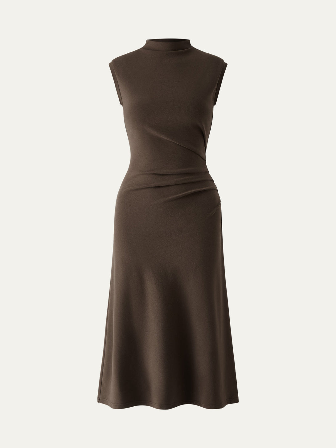 Mockneck Tucks Midi Dress Petite Hazelnut Coco
