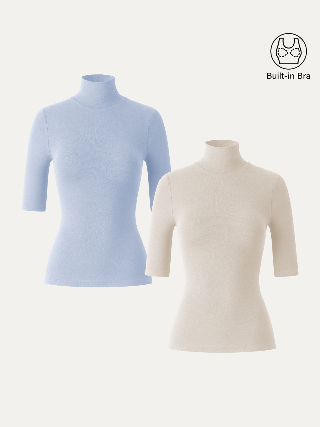 2Pcs Set Essential Turtleneck Elbow Length Sleeve Brami Morning Mist/Sea Glass XS