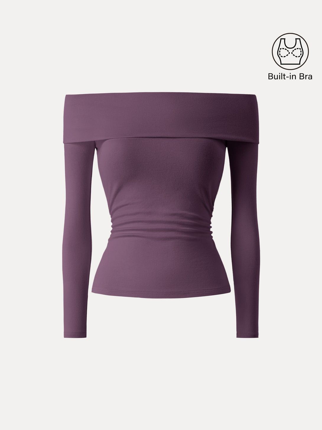 Off-Shoulder Long Sleeve Side Ruched Brami Top Deep Fig XS