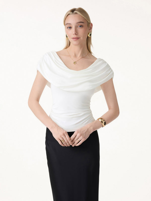 OGLmove UltraSoft SkinKiss Draped U-Neck Ruched Bra Top Pure White XS