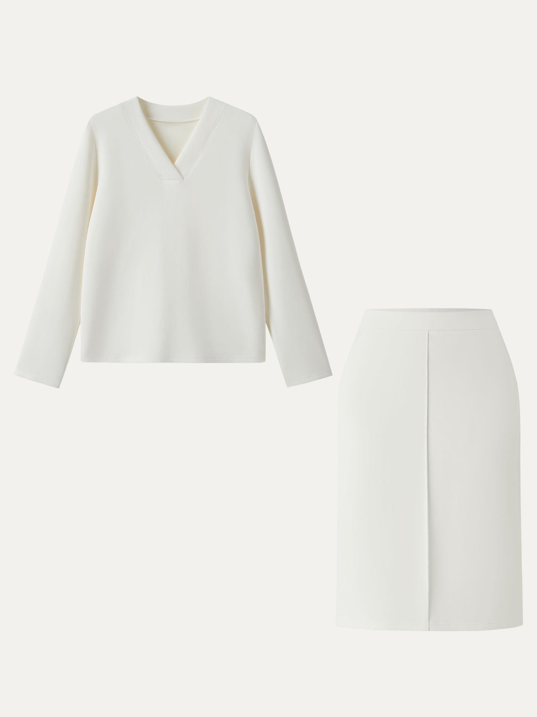 2Pcs Set Modal Spacer V-neck Pullover Shirt & A-Line Midi Skirt with Pockets