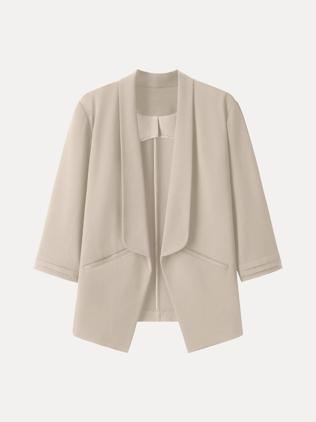 Stretch Ponte Shawl Lapel 3/4 Sleeve Blazer with Pockets Sand Tan XS
