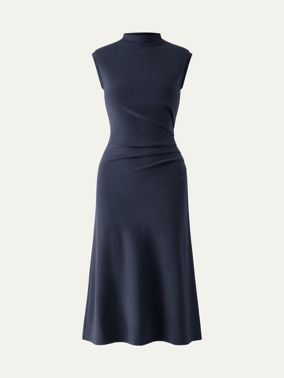 Mockneck Tucks Midi Dress Petite Navy