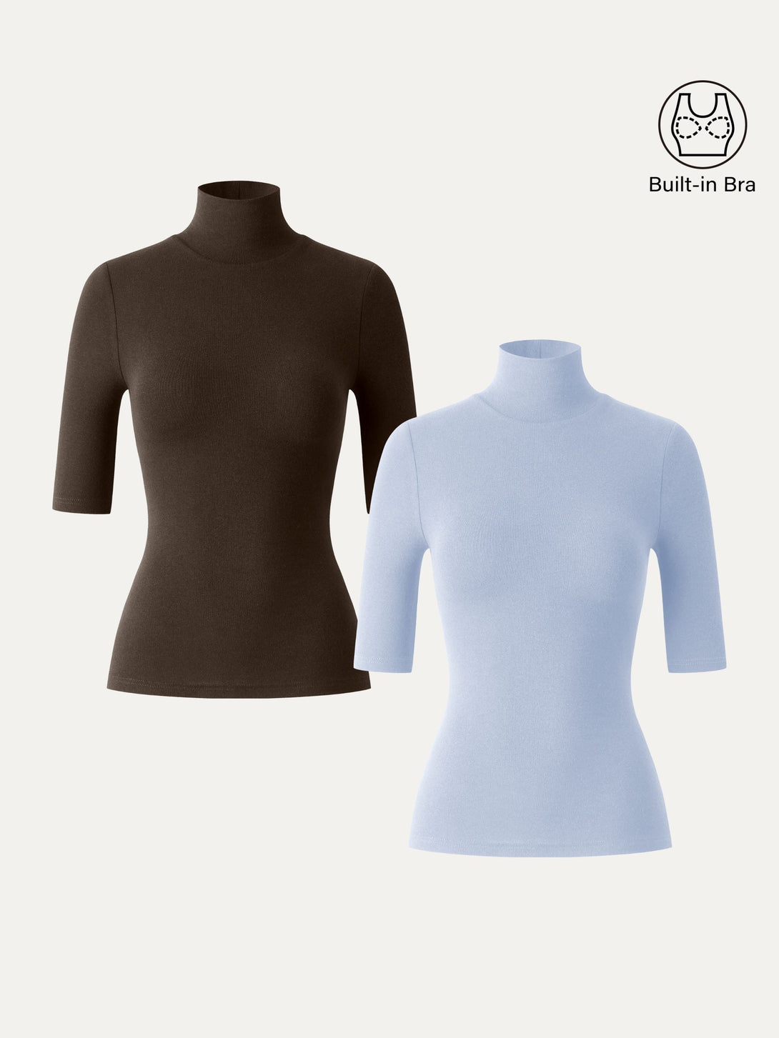 2Pcs Set Essential Turtleneck Elbow Length Sleeve Brami Espresso/Sea Glass XS