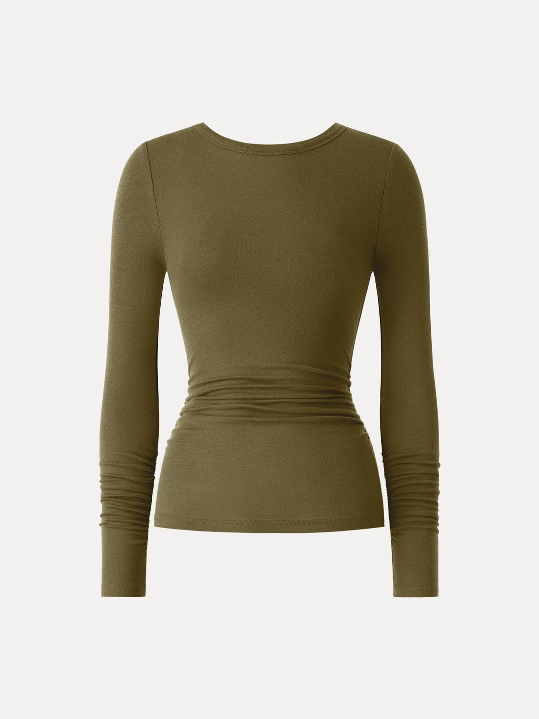 Lyocell Cashmere Ruched Sleeve Skimming Top Brass Olive XS