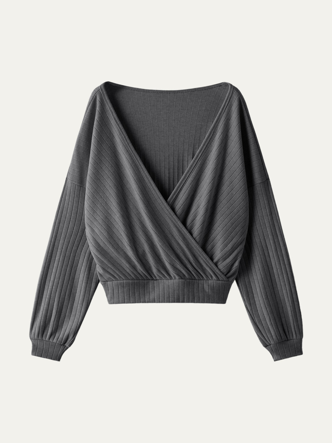Wide Rib Surplice Top Heather Carbon XS