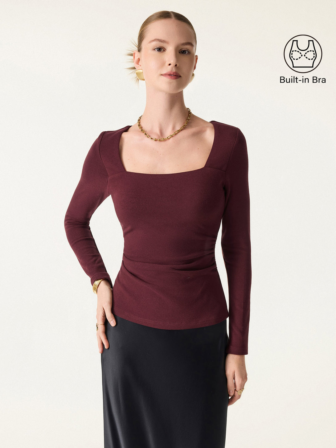 ProWarm Square Neck Side Ruched Brami Ruby XS