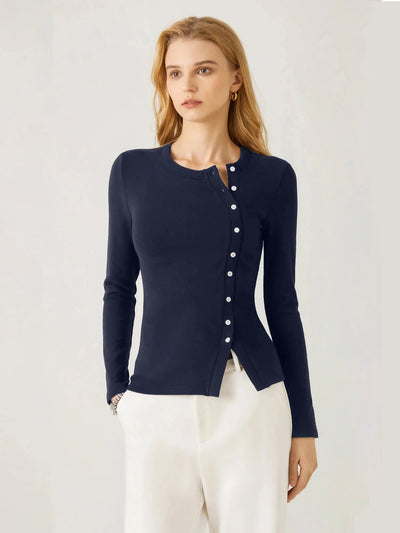 Asymmetrical Placket Top Midnight Navy XS